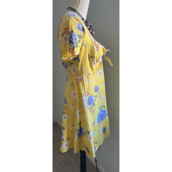 Forever 21 Yellow Purple Floral Soft Cotton A-Line Short Sleeve MIDI Dress 2X - Picture 5 of 10
